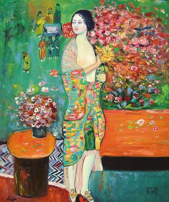 Konrad Kujau, 1938- 2000, Kopie nach Gustav Klimt, signiert Konrad Kujau und Gustav Klimt, "Die Tänzerin", 81 x 71 cm, 60 x 50 cm, ...