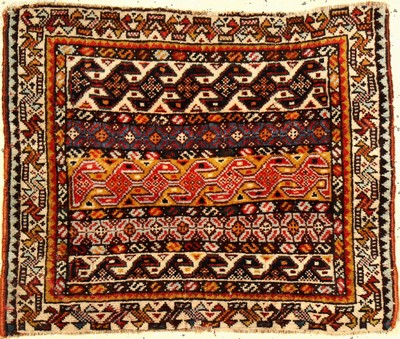 Feine Gaschgai "Taschenfront" antik, Südwestpersien Fars-Region, 2 Hälfte 19.Jhd., Wolle geknüpft auf Wolle. Seltene Taschenfront der ...