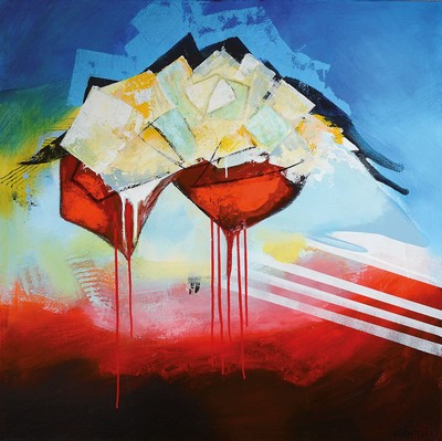 Silvia Sartelet, geb 1947 Berlin, abstrakte Komposition, Acryl/Lwd, signiert ca. 100 x 100 cm