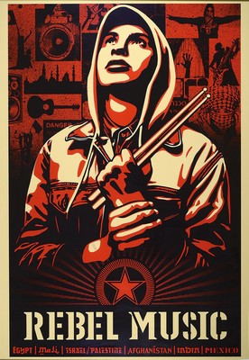 Shepard Fairey, geb. 1970, übergroßer Farbsiebdruck, Rebel Music, ca. 98x67cm/ 104x71cm, unter Glas gerahmt