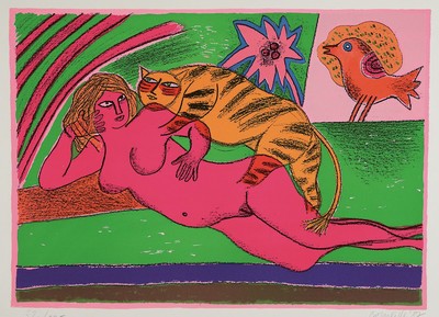 Corneille, 1922-2010, Mappe mit 4 Farblithografien, aus der Edition Galerie Silkeborg, je signiert, nummeriert, Blatt ca. 50x65cm