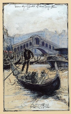 Andreas Noßmann, geb. 1962, Federzeichnung und Aquarell auf Papier, "Wenn die Gondeln Trauer tragen III", handsigniert aus dem Jahre 2017, ...