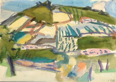 Erich Hartmann, 1886 - 1974, expressionistisches Aquarell auf Papier, datiert 1959,"Landschaft", rückseitig mit Nachlassstempel ...