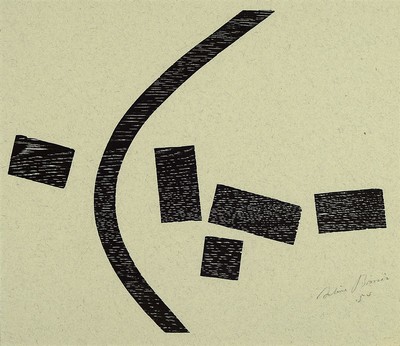 Jules Bissier, 1893 - 1965, Holzschnitt auf getöntem Papier, handsigniert,datiert 54, ca. 24.9 x 28.9 cm, unter Glas, Rahmen: ca. 31 x 41 cm