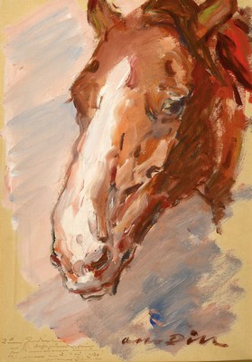 Otto Dill, 1906 - 2006, Pferdekopf, Öl/Karton, handsigniert, mit Widmung: Zum Gedenken an die erste Junior Trainer..... 3. Mai 9:30 Otto Dill, ca. ...