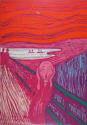 nach Andy Warhol, Siebdruck auf festem Karton, "Der Schrei" ("The Scream"), rückseitig num. 59/1500, Blattgröße 89 x 63.4 cm, ...