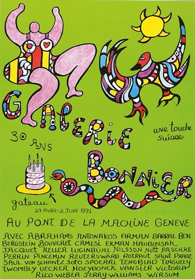 Niki de St. Phalle, 1930 - 2002, Offset auf Hochglanzpapier, handsigniert, "Au Pont De La Machine Geneve", aus 1991, nur wenige ...