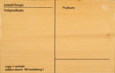 Joseph Beuys, 1921 - 1986, Multiple, Holzpostkarte (Farbsiebdruck auf Fichtenholz) handsigniert, Auflage ca. 600 handsignierte Exemplare, 10.5 x 15 x ...