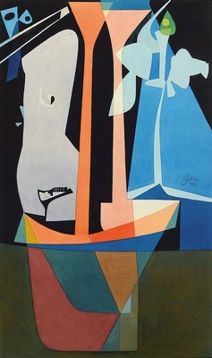 Werner Gilles, 1894 Rheydt - 1961 Essen, Aquarell/Papier, abstr. Komposition mit Frauentorso, Akt und Kleidung, Mitte signiert und dat. 1958, ca. 37 ...