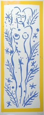Stefan Szczesny, geb. 1951, weiblicher Akt, Farblithographie, signiert und datiert 2001, nummeriert 72/100, unter Glas gerahmt, ca. 120x46cm/132x52cm