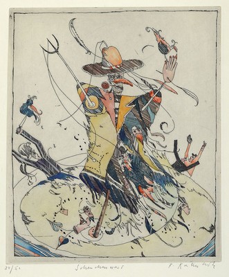 Bernd Kastenholz, geb. 1943 Speyer, kolorierte Radierung, rechts unten signiert, betitelt, nummeriert 34/50, unter Glas gerahmt, ca.34x29cm/50x42cm