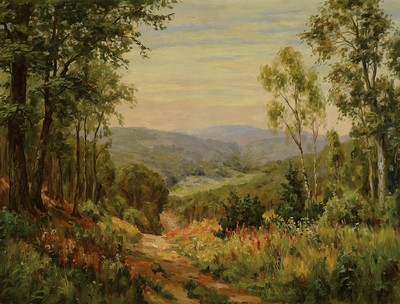 Adolf Blum, geb. 1906 Bergen-Enkheim, hessische Landschaft im Taunus, so rückseitig bezeichnet, Öl/Lwd, rechts unten signiert, ca. 60x80cm/73x93cm, ...