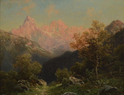 Alfred Karl Julius von Schönberger, 1845 Graz - 1907/09, war seit 1880 in Kronberg im Taunus ansässig, Studium in München, hier: Alpenlandschaft, ...