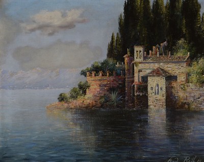 Andreas Roth, Kleine Kapelle bei der Villa Brenzoni-Guarenti an der Punta san Vigilio am Gardasee, Öl/Lwd, re. unten signiert und dat. 05, ca. 54 x ...