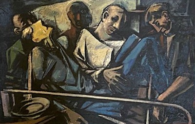 H.J. Gestering, Bergen Enkheim, "Short Story", 1959, Öl/Platte, verso bezeichnet, signiert und dat., ca. 75 x 114cm Rahmen: 82 x 121 cm