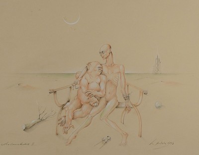 Werner Holz, 1948-1991, Melancholie II, Bleistiftzeichnung, rechts unten signiert, datiert 1972, Passepartout, unter Glas gerahmt, ca. 43x51cm/69x78cm