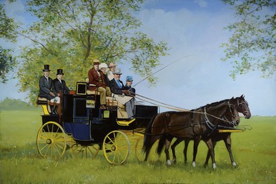 Igor Kopylkov, russischer Maler aus St. Petersburg, tätig in Baden-Baden, Ausfahrt mit der Kutsche, Öl/Lwd, re. u. signiert und dat. 2015, 90 x 135 ...