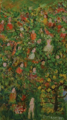 Emma Stern, 1878 St.Wendel-1970 Paris, Bäume und Figuren, Öl/Lwd, rechts unten signiert, rückseitig nochmals signiert und dat. 1962, ca. 46x27cm, ...