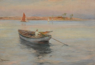 Franz Müller-Gossen, 1871 Mönchengladbach-1946 Lausanne, Boot auf dem Nil, Öl/Malkarton, links unten signiert, ca. 38x54cm, R. ca. 53x68cm