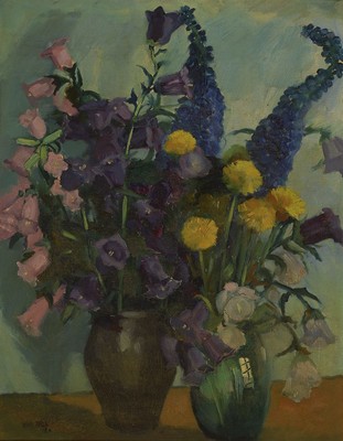 Georg Rall, 1885 München-1952 Magdeburg, Studium an der Akademie München, Mitglied der Münchener Sezession, hier: Stillleben mit Blumen in zwei ...