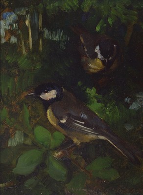 Ludwig Werner, Münchener Maler, um 1900, 2 Pendants: Dompfaff im Geäst, und Finken im Geäst, Öl/Malkarton, rechts unten signiert, ca. 21x15cm, R. ...