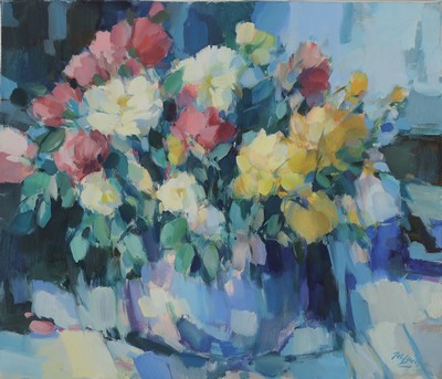 Jos Leurs, geb. 1947, Blumenstillleben, Öl/Lwd, rechts unten signiert, ca. 60x70cm, R. ca. 67x77cm