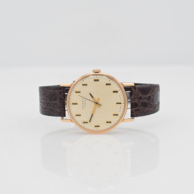 POLJOT Armbanduhr in RG 583/000, UDSSR um 1970, Handaufzug, 3-tlg. Geh., handgrav. Boden wie Lünette aufgedr., silb. Strukturzifferbl., gold. ...
