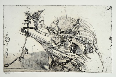 Horst Janssen, 1929-1995, Radierung, num.72/100, unsign., Platte ca. 24,5x40 cm, gesamt ca. 35x50 cm
