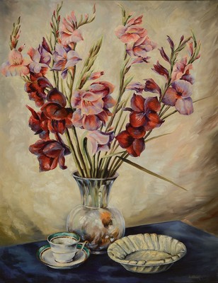 Paul Kreisel, 1891-1982 Danzig, Blumenstillleben mit Kaffeetasse und Schale, Öl/Lwd, rechts unten signiert, ca. 91x69cm/105x82cm, Rahmen