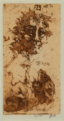 Horst Janssen, 1929-1995, Konvolut aus Radierungen, beide sign., dat. 84 u.88, beide num. 52/100, 10/100, je unter Glas gerahmt, Platte ca.22x11 cm, ...