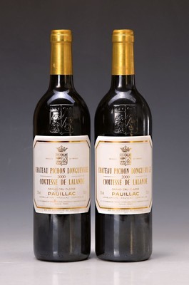 2 Flaschen Chateau Pichon Longueville 2000, Grand Cru Classé, Comtesse de Lalande, Pauillac, 75cl, Füllstand into neck, aus einer privaten ...
