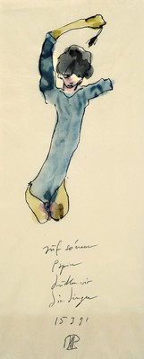 Horst Janssen, 1929-1995, Buntstift- zeichnung, dat. ca. 33x16 cm, PP, gesamt ca. 40x23 cm, Leichte Flecken auf PP zusehen