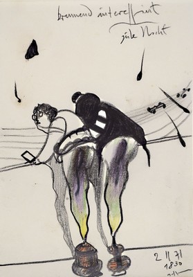 Horst Janssen, 1929-1995, Blei und Buntstiftzeichnung, dat., ca. 15x11 cm, PP, gesamt 30x24 cm, leichte Flecken auf PP zusehen