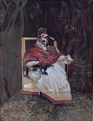 Francis Bacon, 1909-1992, Plakat, Farboffset, study for portrait of pope innocent, unsigniert, Blatt ca. 70x50cm, Gesamtgrösse ca. 83x62cm