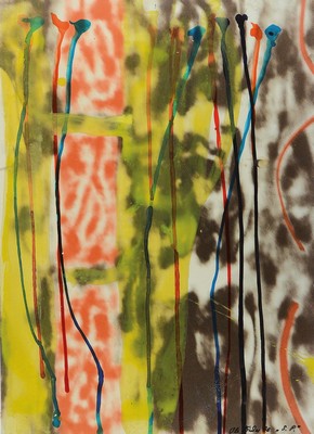 Ole Fischer, 1943-2005, Mischtechnik/ Papier, auf Karton befestigt, rechts unten sign., dat.96, bezeichnet S.P., ca. 70x50 cm, gesamt ca. 100x64 cm