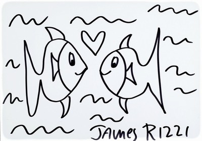 James Rizzi, 1950 - 2011, Filzstifzeichnung,handsigniert, Fische, 21 x 29.5 cm, unter Glas, Rahmen 32.5 x 42.35 cm