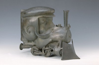 Gernot Rumpf,geb. 1941, große Bronzeskulptur, Unikat, "Lokomotive" bez. Friedrich Meckseper, rückseitig signiert, Monogramm, schwere ...
