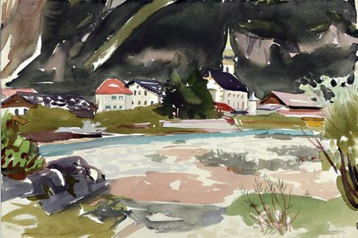 Erich Hartmann, 1886 - 1974, expressionistische Landschaft, rückseitig mit beglaubigtem Nachlassstempel Testament- vollstrecker Erwin Grützbach, ...
