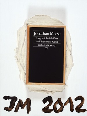 Jonathan Meese, geb. 1970, Multiple: Buch in Holzrahmen, montiert mit altweißer, körniger Spachtelmasse auf weißer Leinwand, das Buch ...