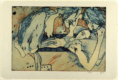 Horst Janssen, 1929 - 1995, Farbaquatintaradierung auf Japanpapier, handsigniert, 75/100, Blattmaß: 44.5 x 65 cm, dat. 1992, unter Glas, Rahmen ca. ...