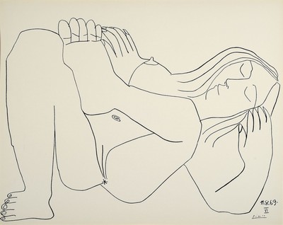 Pablo Picasso, 1881-1973, Titel: schlafender Akt, Lithografie, Drucker Verlag: Edition Le Vent d Arles 1972, Motiv ca. 40x50cm, gesamt ca. 60x80 cm