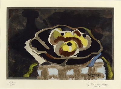 Georges Braques, 1882 - 1963, Farb Collotypie auf Arches, mit Trockenstempel des Herausgebers, num. 136/300,handsigniert, 49 x 64 cm, unter Glas, ...