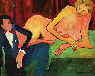 Boris Pavlov, 1928 - 2005, "Pariser Nachtleben 1972", Öl/Karton, rückseitig bezeichnet, mit Nachlaßnummer und Echtheitszertifikat 36- ...