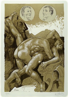 Willi Sitte, 1921 Kratzau - 2015 Halle, Litho auf dickem Büttenpapier, Rhea, signiert und num. 47/50, gesamt: ca. 94 x 63 cunter Glas, Rahmen