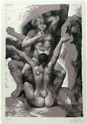 Willi Sitte, 1921 Kratzau - 2015 Halle, Litho auf dickem Büttenpapier, Bacchus und Gespielin, signiert und num. 47/50, ca. 94 x 63 cm gesamt, unter ...
