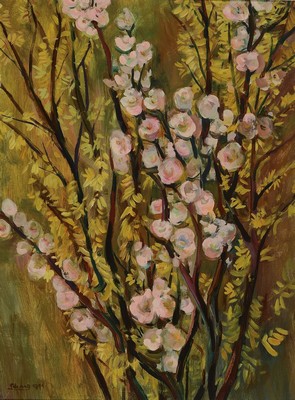 Erich Schug, 1906 Ludwigshafen-1982 Bad Dürkheim, Blumenstillleben, Öl/Hartfaser, signiert und dat. 71, ca. 88x51cm, R. 104x94cm