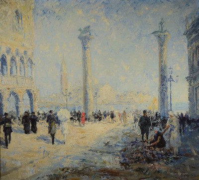 Otto Pippel, 1878 - 1960, "Venedig" Markusplatz mit zahlreichen flanierenden Spaziergängern, Öl/Leinwand, re. u. handsigniert, ca. 96.5 x ...