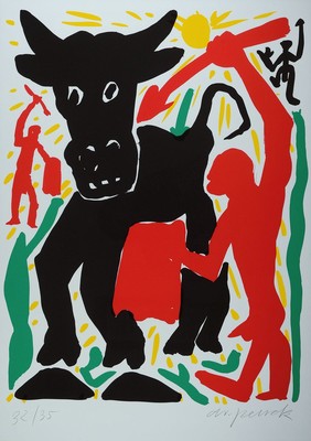 A.R. Penck, 1939 - 2017, Serigrafie auf dickem Karton, "Europa", kleine Auflage nur 35 handsignierte Ex., num. 32/35, aus 1995, ca. 84 x ...