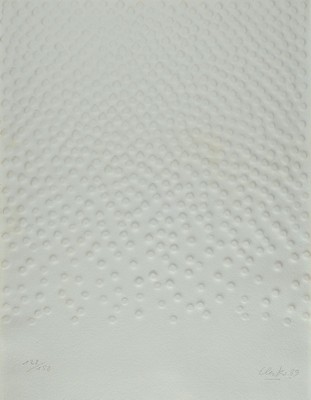 Günther Uecker, geb. 1930, Prägedruck von 1989, num. 128/150, 70 x 50 cm, unter Glas, Rahmen ca. 104 x 83 cm
