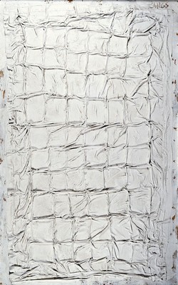 Herbert Zangs, 1924 - 2003, Gratfaltung, Acryl über Stoff auf Holzplatte, der Stoff wurde vom Künstler in Quadrate in senkrechte und waagerechte ...